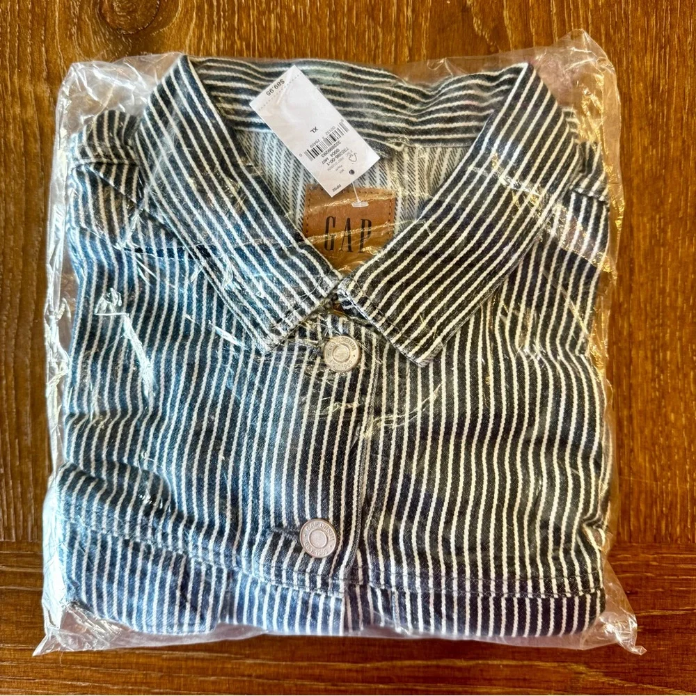 NIP GAP railroad stripe cropped denim Icon jacket XL - Picture 4 of 10